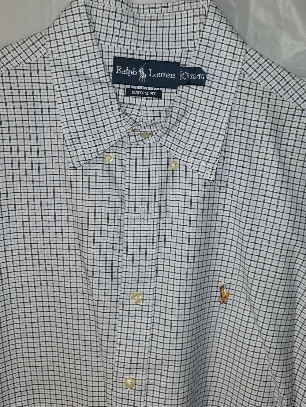 Ralph Lauren White and Black Grid Custom Fit Dress Shirt
